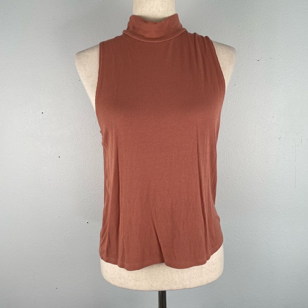 American Eagle Soft & Sexy Ribbed Burnt Orange Sleeveless Mock Neck Size M EUC